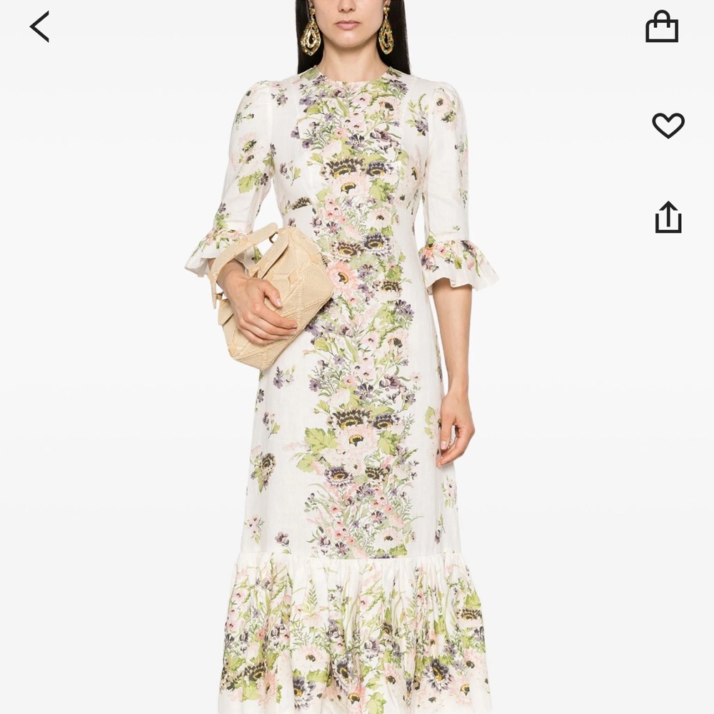 Zimmermann Women's Halliday Floral Frill Sleeve Linen Dress